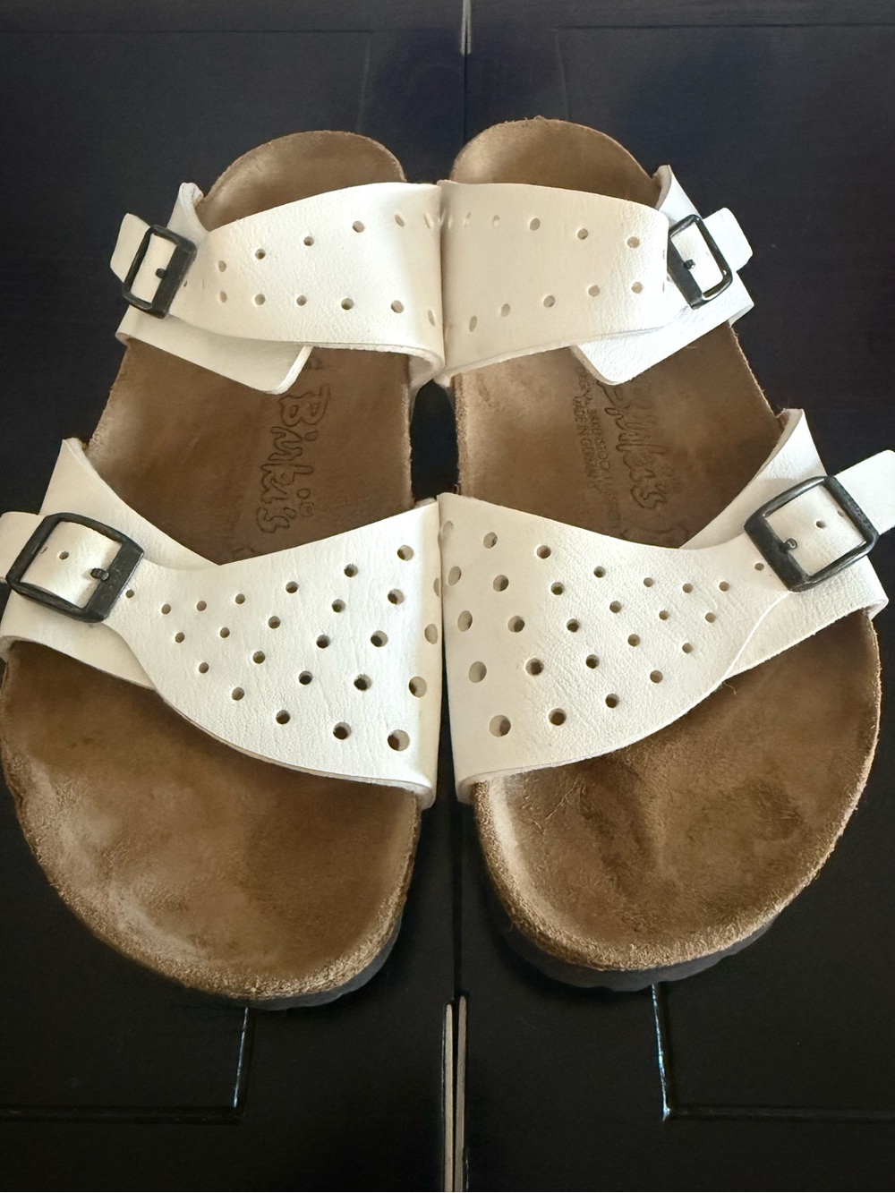 BIRKENSTOCK White Perforated Two-Strap Birki’s Sandals
